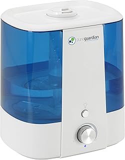 Pure Guardian H1175WCA Ultrasonic Cool Mist Humidifier, 90 Hrs. Run Time, 1.5 Gal. Tank Capacity, 390 Sq. Ft. Coverage, Medium Rooms, Quiet, Filter Free, Silver Clean Treated Tank, Essential Oil Tray