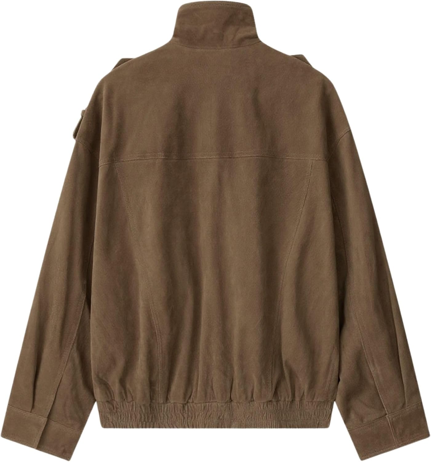 Xunger Women’s Suede Bomber Jacket Vintage High Collar Long Sleeve Zipper Oversized Faux Leather Coat with Pockets - Image 4