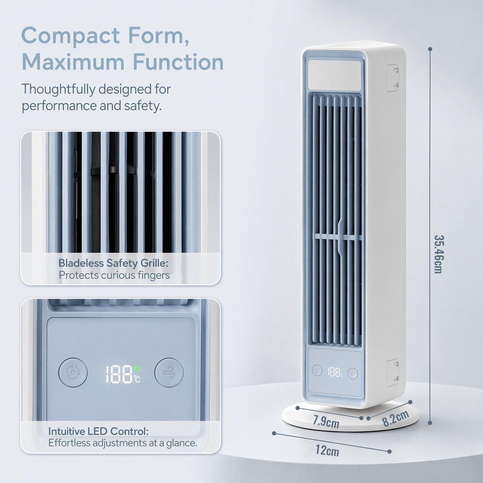 BreezaMax Air Kühlkönig, Airzuma Portable, Polar Breeze–BreezaMax Mini Cooling Ace, Leise & Energieeffizient, 3 Geschwindigkeiten, Bladeless Design, Perfekt für Büro, Schlafzimmer & Zuhause (Weiß)