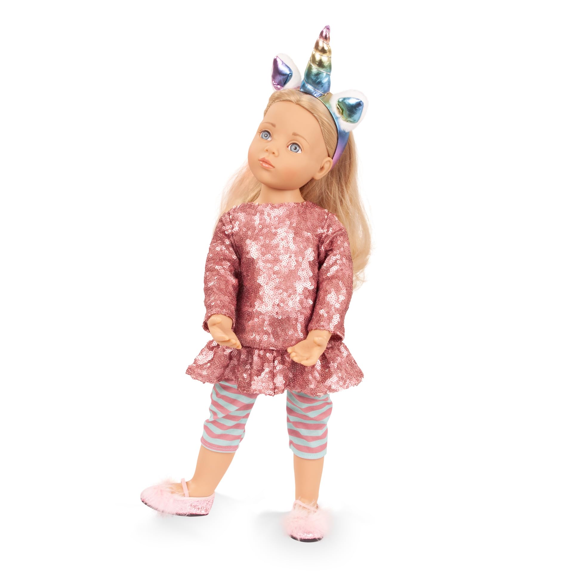 Götz 2666009 Happy Kidz Anna Einhorn Puppe 50 cm Multigelenk-Stehpuppe | 6-tlg, für Kinder ab 3 Jahren, blonde Haare, blaue Augen, 9 Gelenke, posierbar, frisierbar, Vinylhartkörper