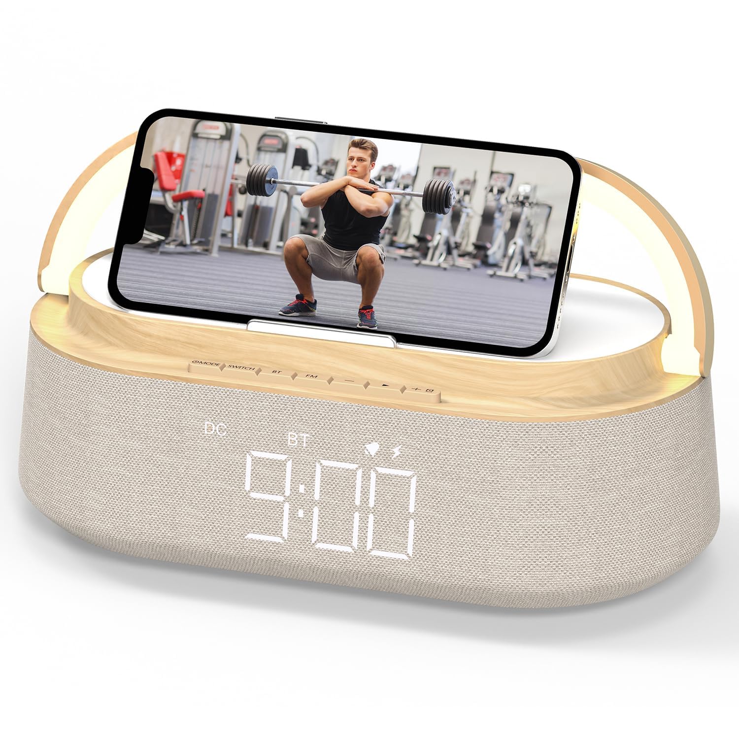 COLSUR Radio Despertador Digital con Carga Inalambrica, FM Radio con Puerto de carca USB, Pantalla LED Ajustable, Luz Nocturna, Bluetooth, Alarma de Temporizador de Apagado y Soporte para Teléfono
