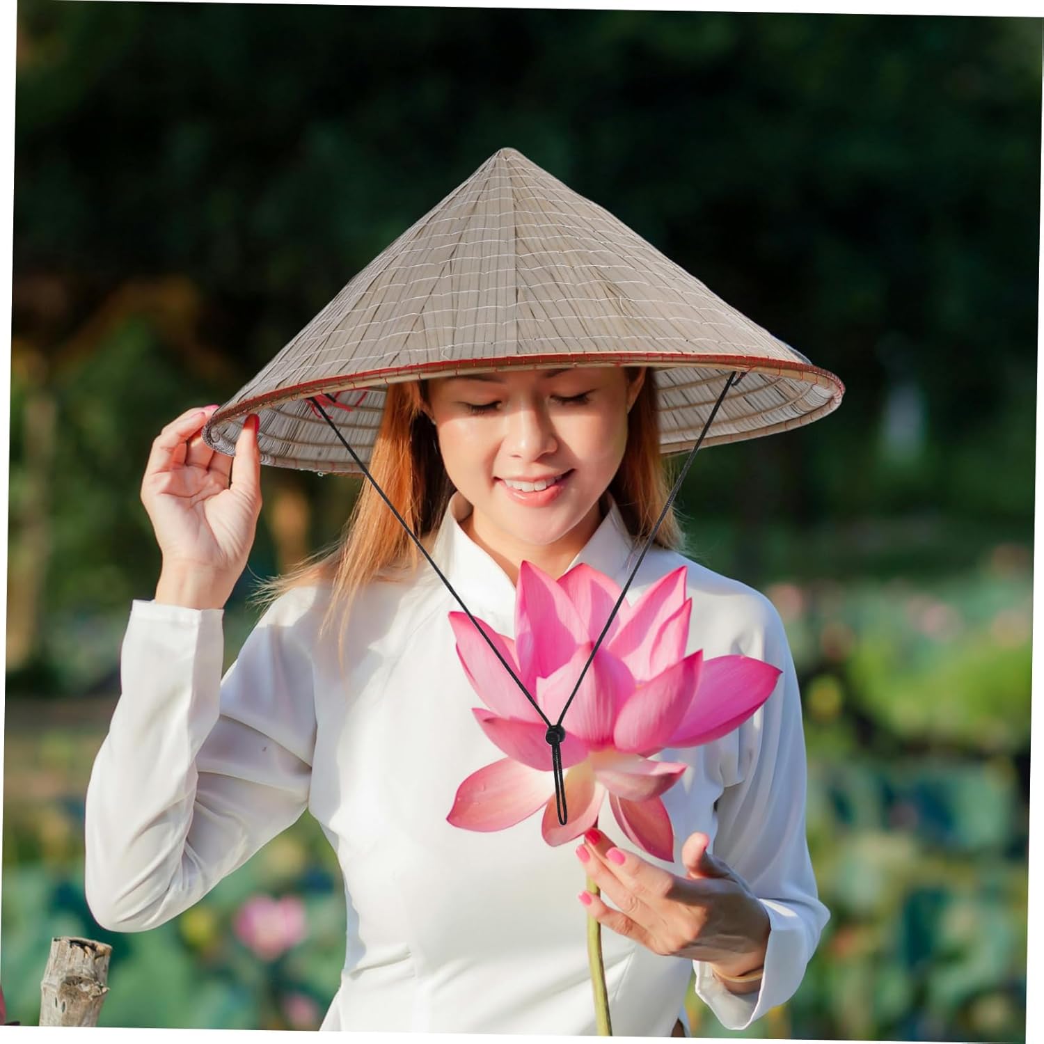 Adjustable Conical Hat Men's Beach Straw Hat Chinese Traditional Sunshade Protection for Tea Picking Light Yellow