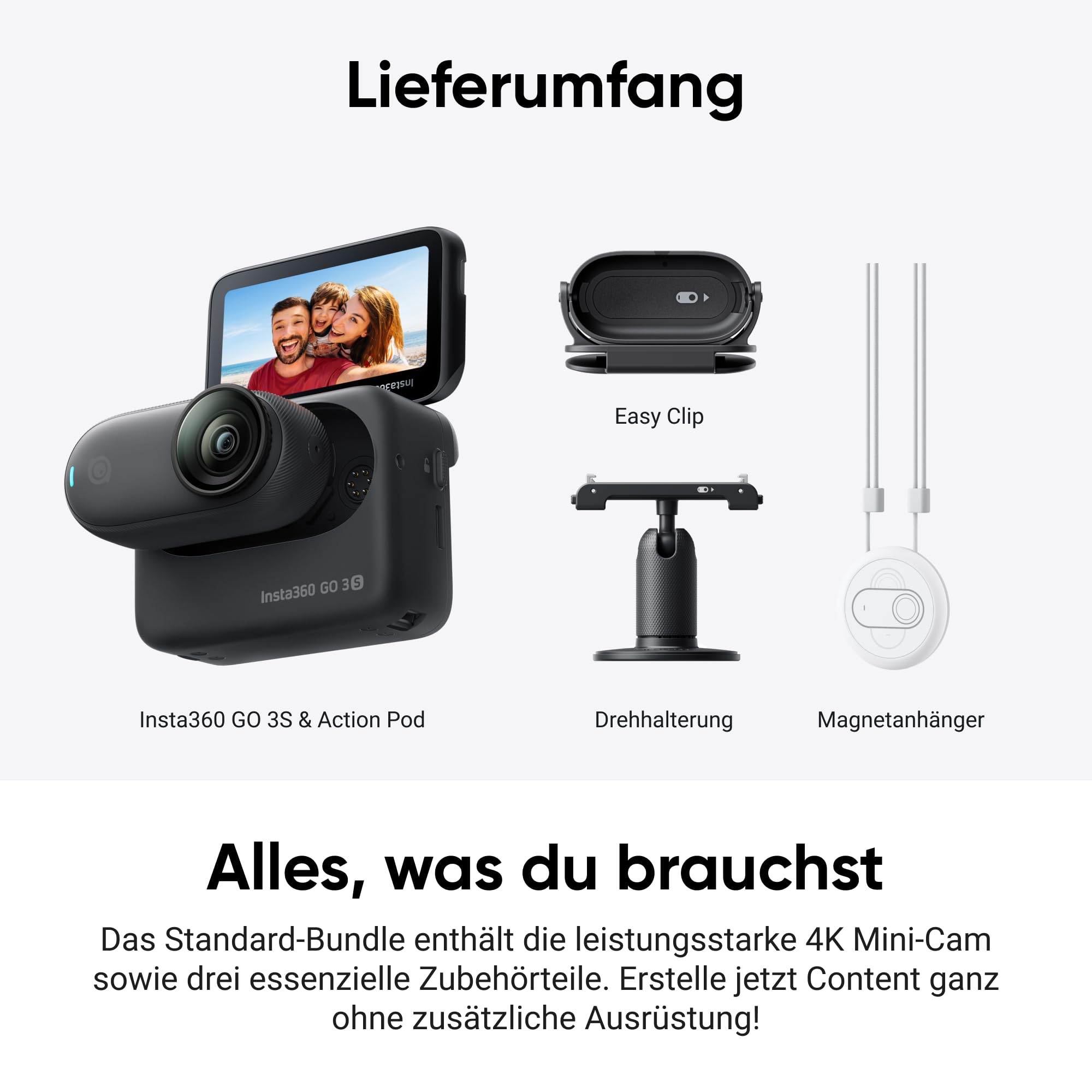 Insta360 GO 3S 128 GB 4K Mini Vlog Kamera, Stabilisierung, 140 min Akku, 10 m wasserdicht, KI-Bearbeitung, Apple Find My
