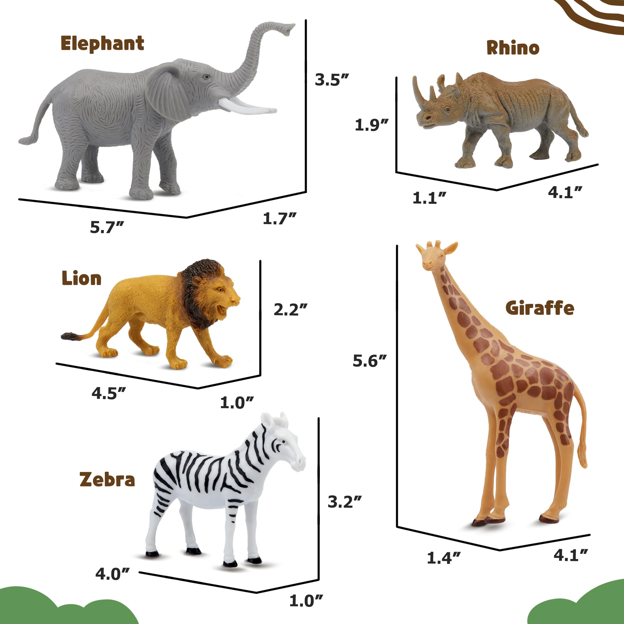 Safari - Juego de cifras de animales para niños, 10 piezas realistas, colección de animales del zoológico salvaje con elefante, león, tigre, jirafa, juguetes educativos para niños pequeños y