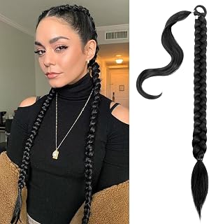 Mebeli Braid Extensions Long Braided Ponytail - Straight Wrap with Braid Ponytail Extension Synthetic Hair Pieces 20 Inch 1B