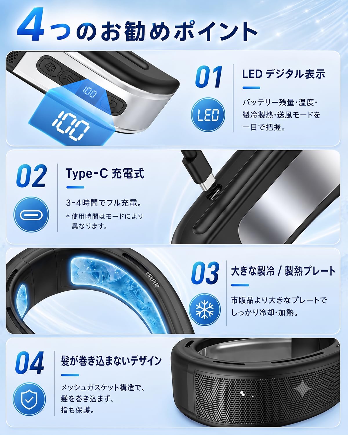 Amazon.co.jp: glossave 首掛け扇風機【2026年夏新モデル】ネック