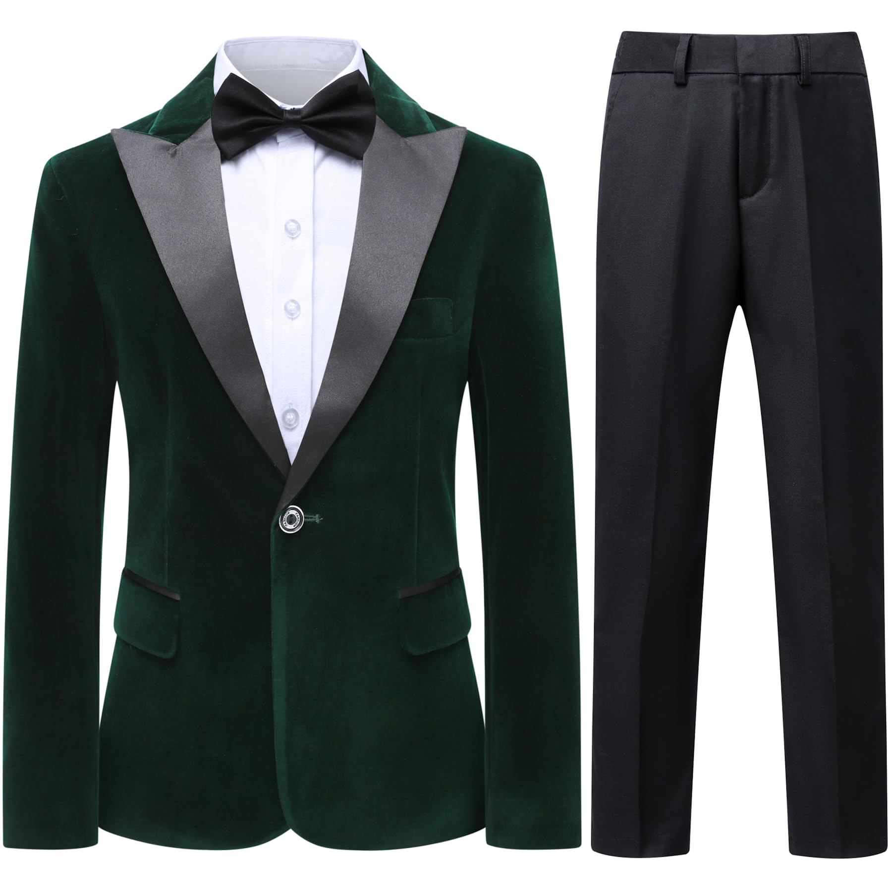 SWOTGdoby Boys Velvet Suit Green Blue Red Colors Formal Peak Lapel 2 Pieces Suit Set Blazer Pants