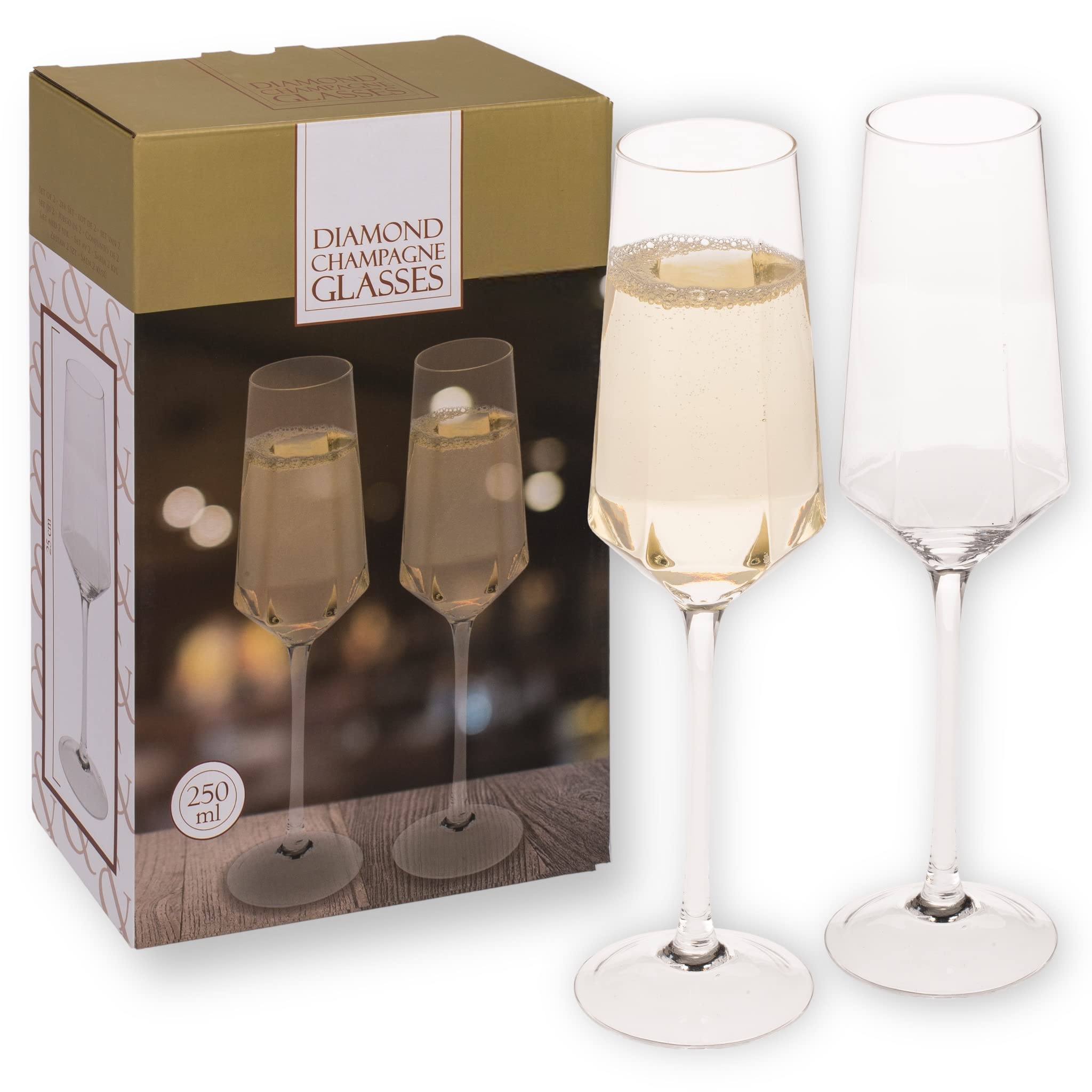 Verres à champagne diamantés en verre de 250ml avec coffret de dégustation
