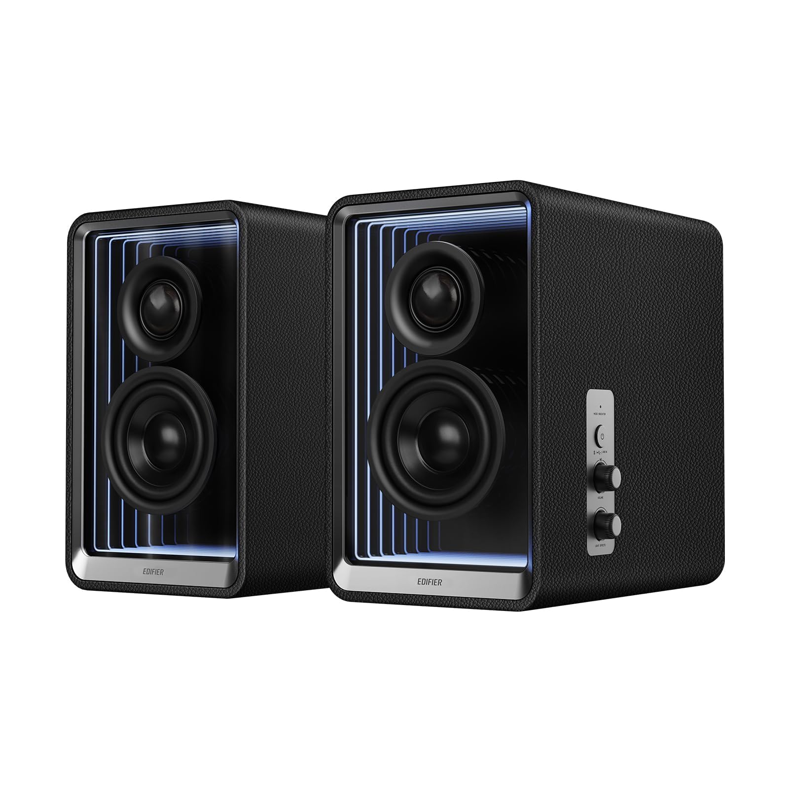 Edifier QR65 Desktop Active Monitor with 2.75" Long-Throw Aluminum Diaphragm mid-Low Drivers, Hi-Res Audio, Brilliant Light Effects, 70W Output Power Bluetooth Speakers with Stands - Black