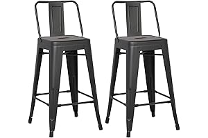 AC Pacific Set of 2 Industrial Metal Barstools with Matte Black Finish