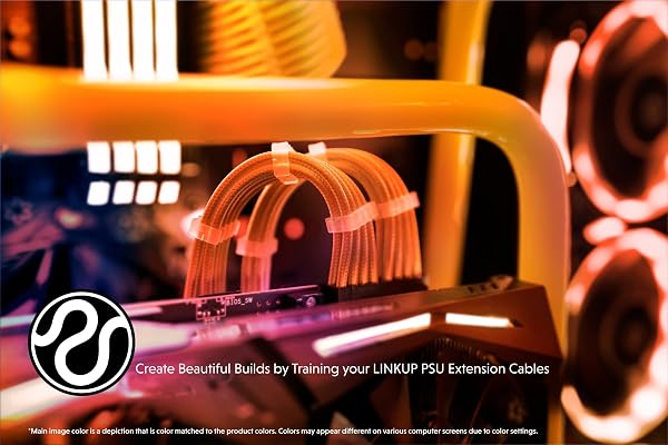 LINKUP - AVA 30cm PSU Personalizzato Prolunga Cavo Alimentatore Mod PC GPU | Intrecciato con Kit Pettine | 1x 24 P (20 + 4) | 2x 8 P (4 + 4) CPU | 2x 8 P (6 + 2) GPU | 300mm - Arancione - 4