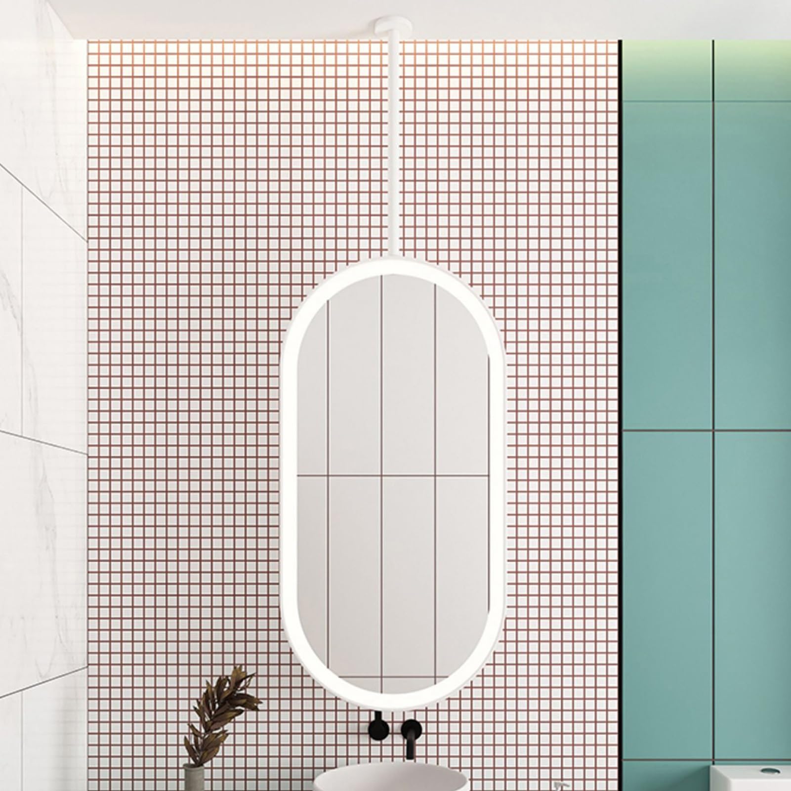 MESOVFCA Hanging Bathroom Vanity Mirror with LED Light, Oval Rod, 3-Color Dimmable, Suitable for Hotel and Apartment Decor(White,60x90cm)
