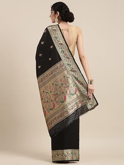 Pandadi Saree Women's Paithani Silk Saree With Unstitched Blouse