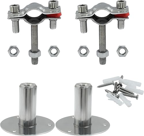 Miniatura 2 de 2 soportes de techo ajustables de 12 pulgadas, soporte de acero inoxidable de 0.591-0.748 in, kit de abrazadera de montaje en pared con tornillos,