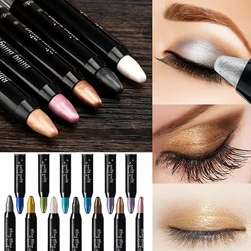 Miniatura 7 de OBENCHO Lápiz de sombra de ojos con purpurina en barra de 15 colores, lápices de sombra de ojos para mujeres, impermeables, brillantes, ultra
