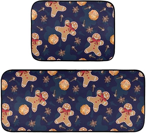 Juego de 2 tapetes de cocina de invierno y Navidad, de jengibre, antideslizantes, lavables, antifatiga, para cocina, piso, calabaza, cocina,