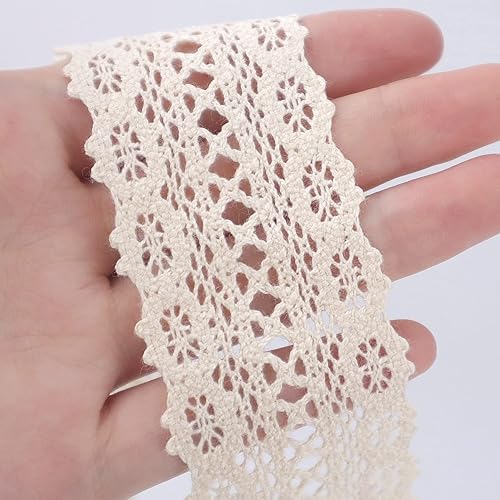 Miniatura 2 de IDONGCAI Cinta de encaje de algodón vintage, 10 yardas, 1.6 pulgadas de ancho, patrón de ganchillo, encaje para manualidades de costura, cinta de