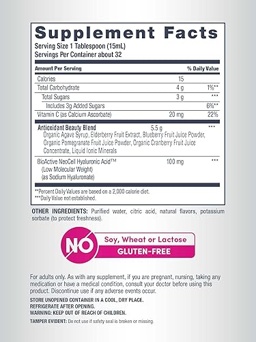 Miniatura 4 de NeoCell Líquido de bayas de ácido hialurónico con vitamina C 16 onzas líquidas 32 porciones el paquete puede variar