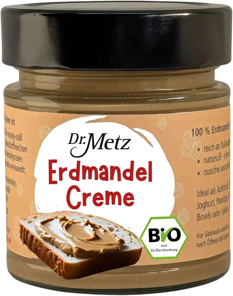 Bio Erdmandel-Creme, 250 g • 100% Erdmandeln • natursüß, ohne Zuckerzusatz* • als Brotaufstrich, ins Müsli, für Porridge, Smoothies oder Soßen • ohne Palm- und Sonnenblumenöl