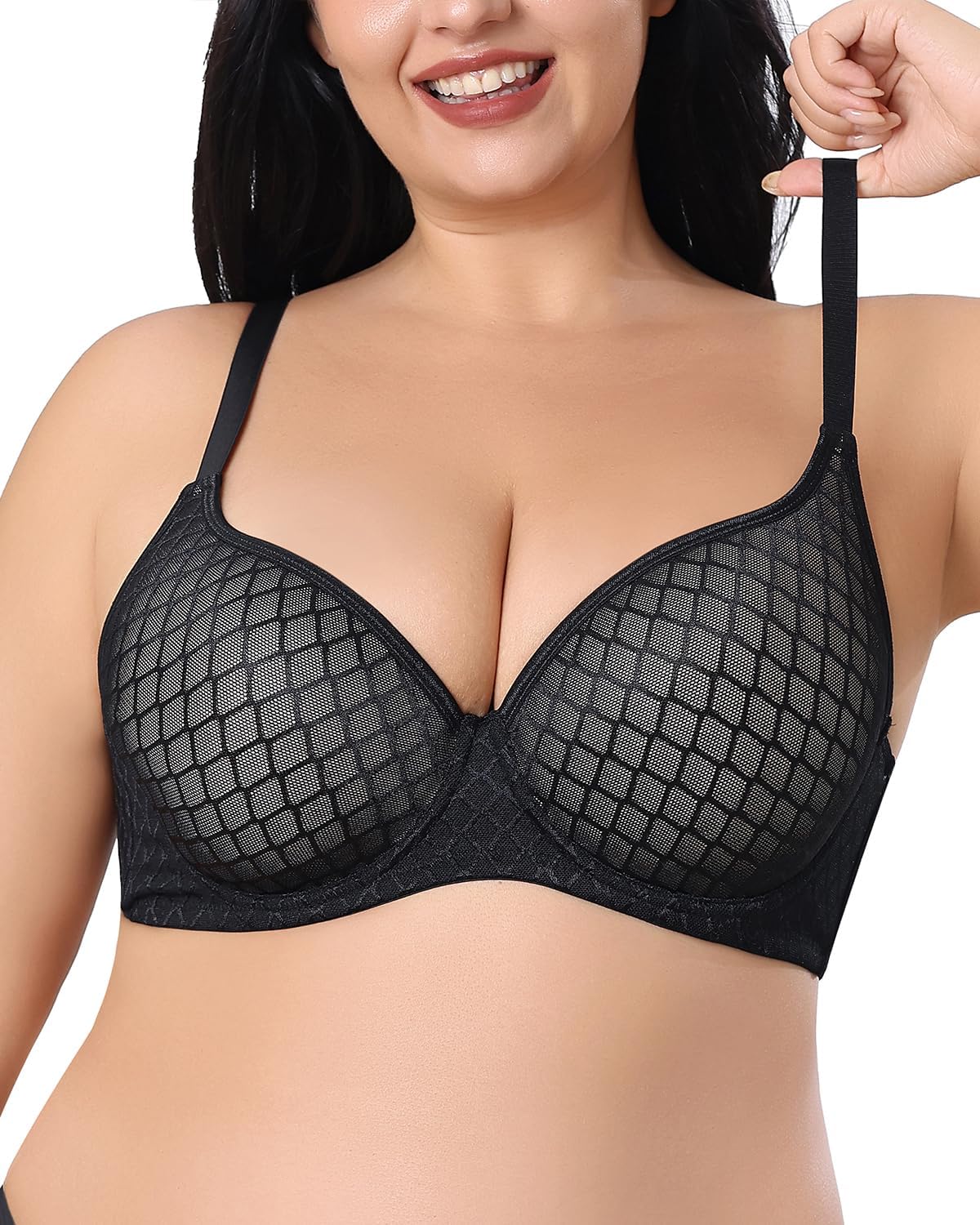Women's Plus Size T-Shirt Bra Underwire Full Coverage Plunge V Neck Lightly Lined Molded Cups Lace Detail - Image 2