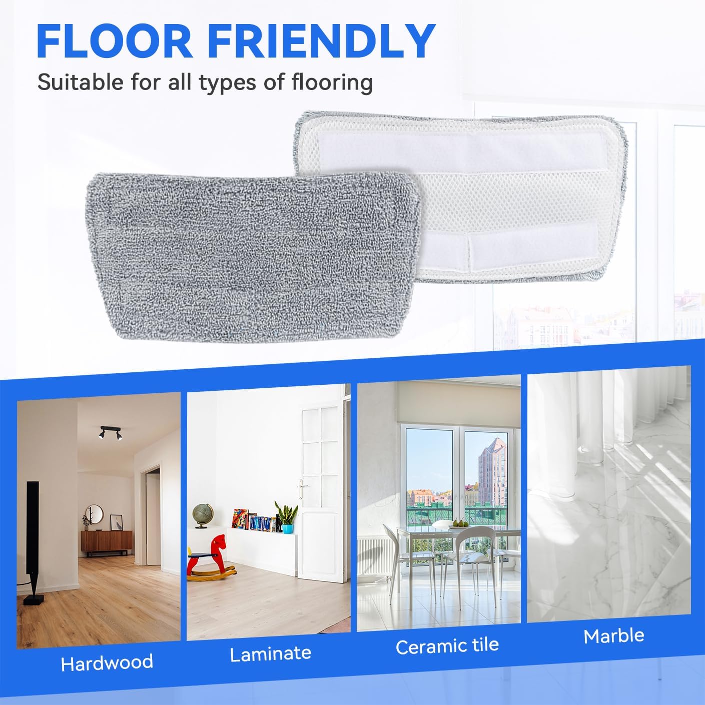 NE033/NE033M Steam Replacement Mop Pads: 6 Pack Steam Mop Cloth Compatible with Neugo NE033 NE033M Series Steam Mop, Washable & Reusable Microfiber Steam Mop Cloth for All Types of Floors (Grey)