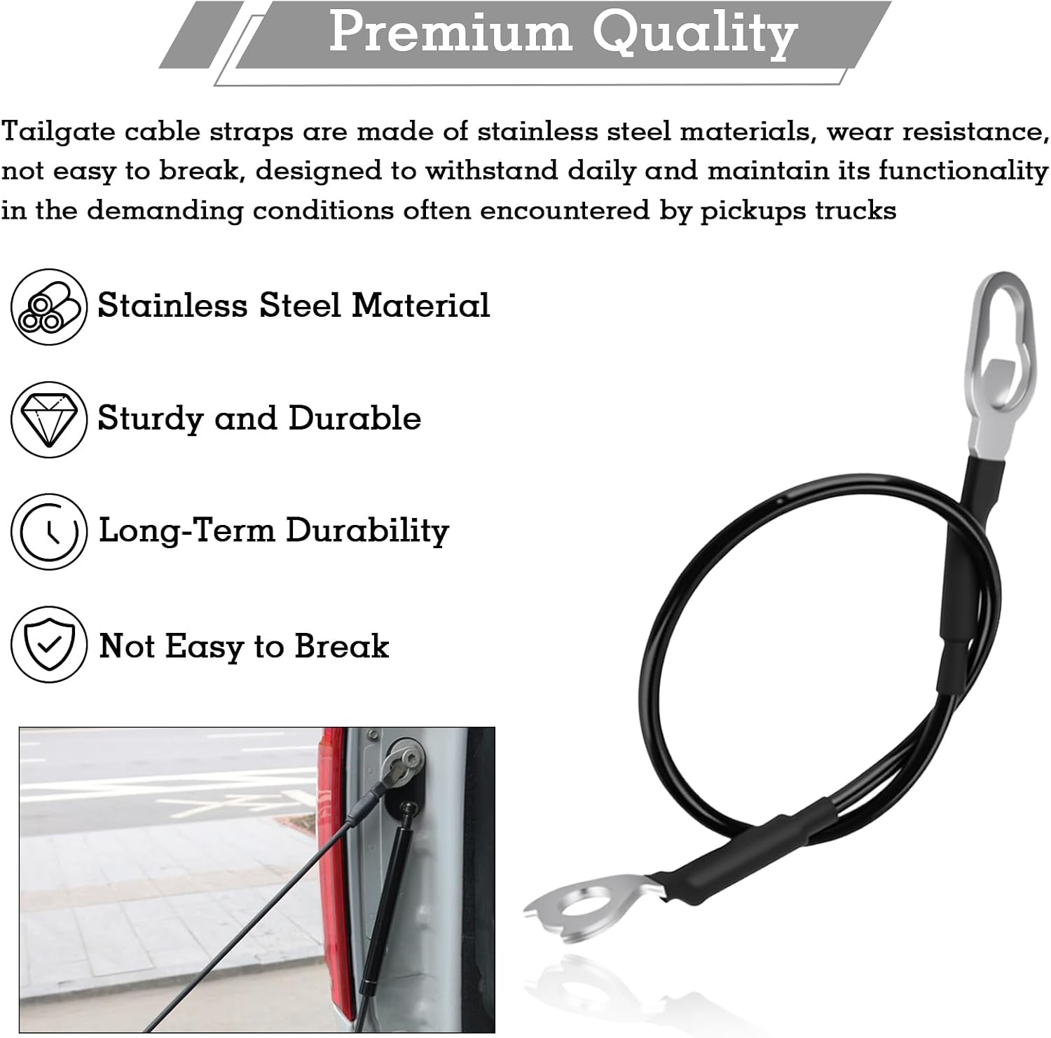 55276074AC Tailgate Cable Strap with Accessories, Tailgate Replacement Parts, Rear Tailgate Cables Straps, Fit for 2002-2018 Dodge Ram 1500, 2003-2019 Dodge Ram 2500/3500, Replace 55276074AE (2 Pcs)