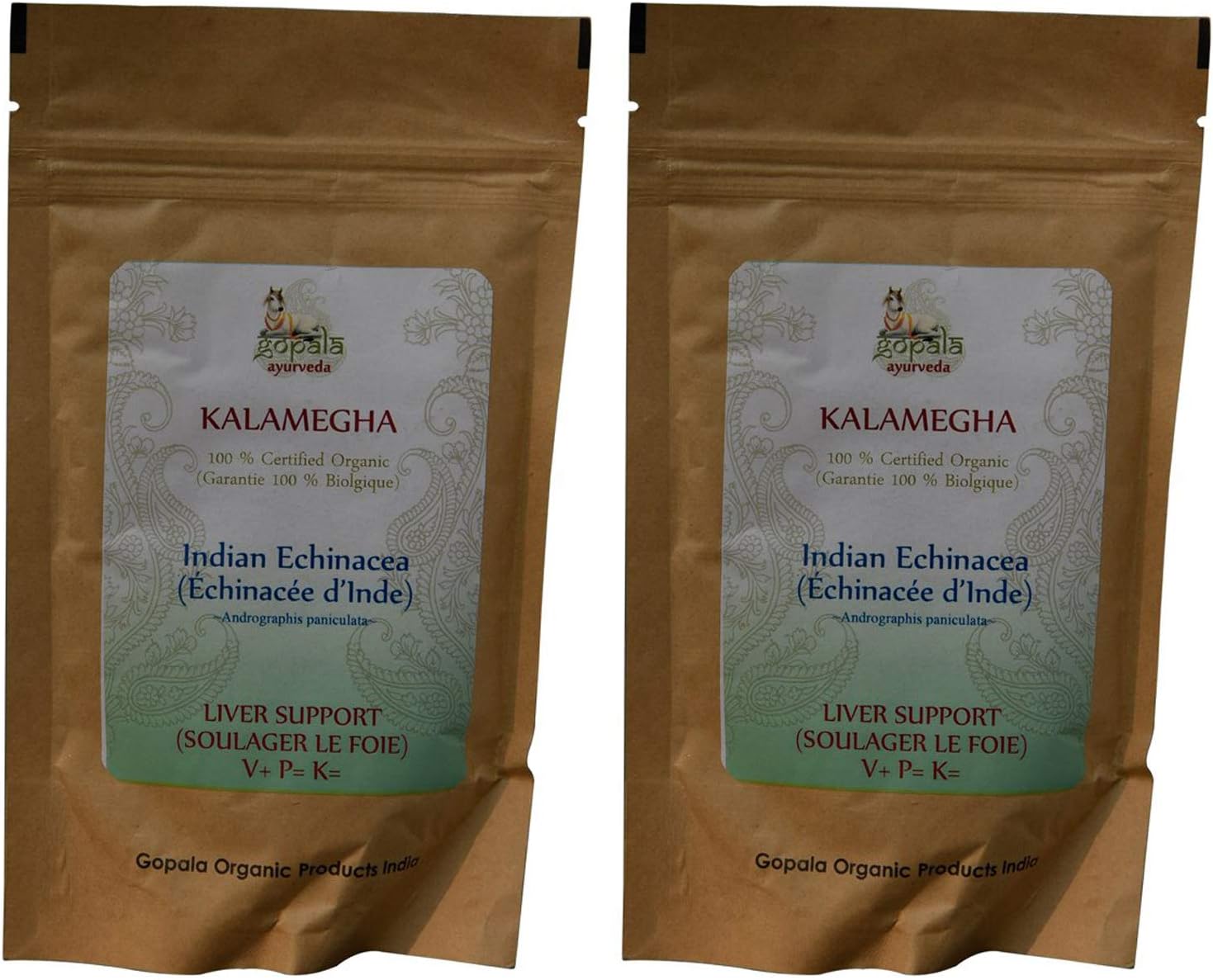 KALMEGH Powder (USDA Certified Organic) Ayurvedic Herb Andrographis paniculata - 100g Zip Lock Pouch (Pack of 2)