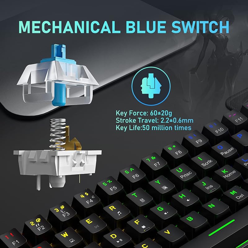 Hoopond 60% Mechanikus Gaming Billentyűzet 62 Gomb + RGB Egér 6400 DPI