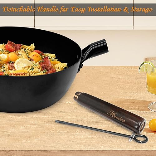 Miniatura 6 de Sartén con tapa, sartén antiadherente de acero al carbono de 10 pulgadas, wok y sartenes para estufas eléctricas, de inducción y de gas