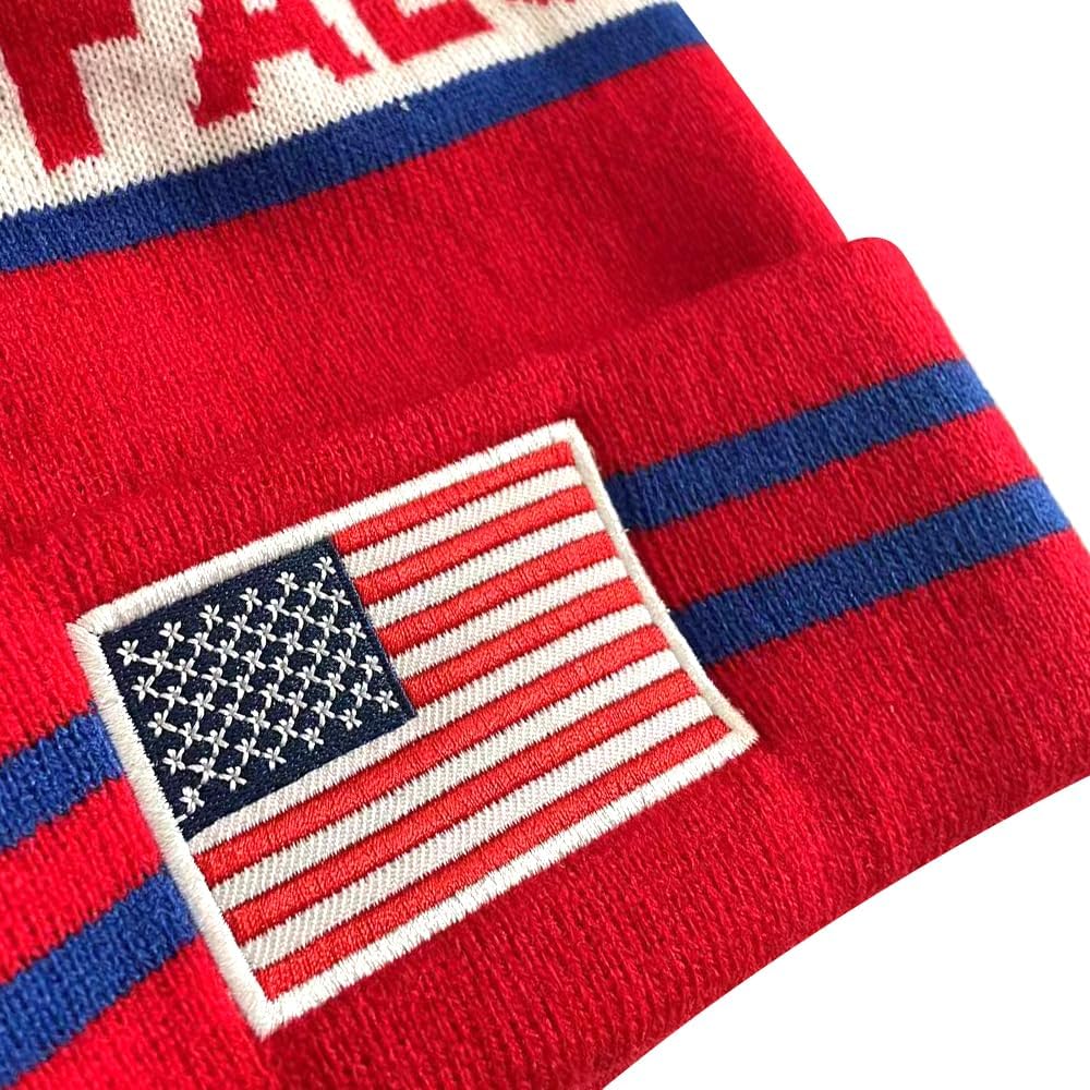 US Flag City Football Embroidery Classic Pom Cuff Buffalo Beanie Hat Cuffed Winter Soft Beanie Knit Pom Hat Cap Red - Image 6