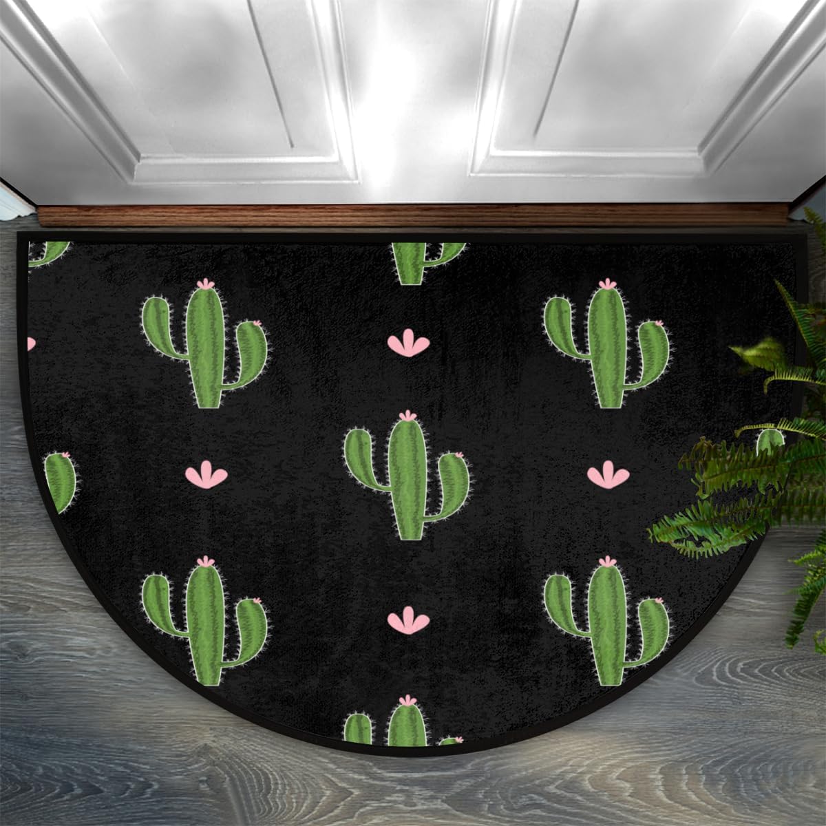 Half Round Door Mat Tropical Cactus Print Non-Slip Absorbent Welcome Doormats Washable Half Circle Area Rug for Home Indoor Entrance High Traffic Areas, 24" x 36"