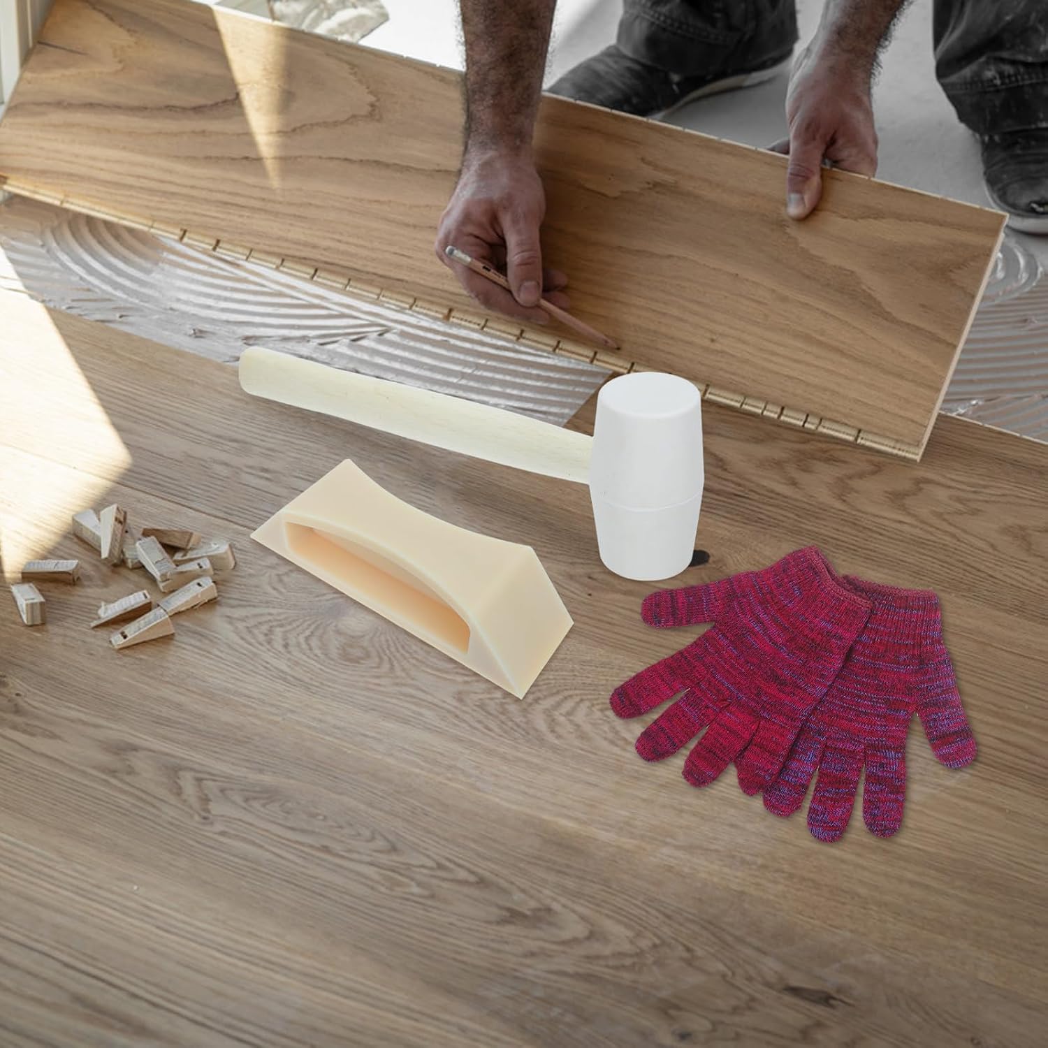 Floor Gap Repair Tapping Block Kit with Handle for Hardwood Floors