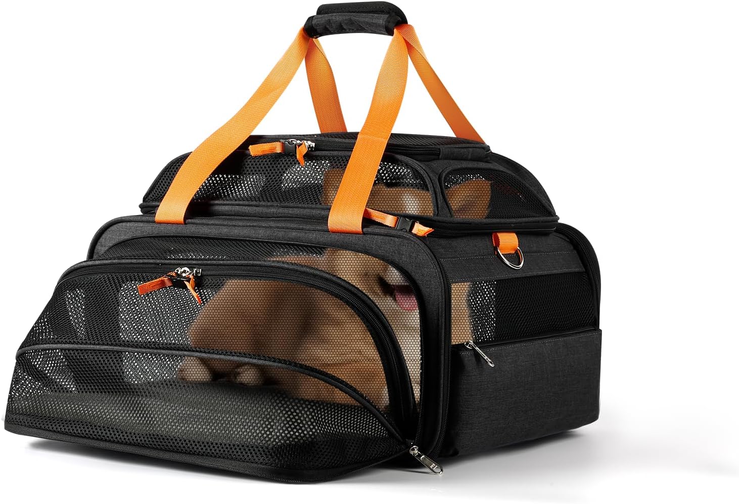 17.5x13.5x9 TSA Approved top and 1 Side Expandable pet Carrier for Small Dog Puppy cat up to 10-12 lbs Weight and 17'' Length, for Spirit Southwest Allegiant Airlines(Black)