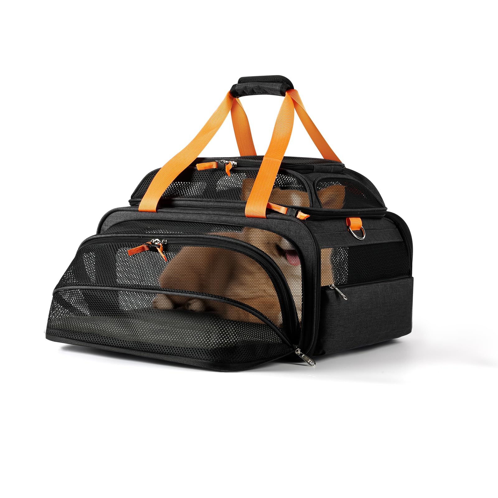 pidipiti 18x13.5x9 TSA Approved top and 1 Side Expandable pet Carrier for Small Dog Puppy cat up to 10 lbs Weight and 17'' Length, for Spirit Southwest Airlines