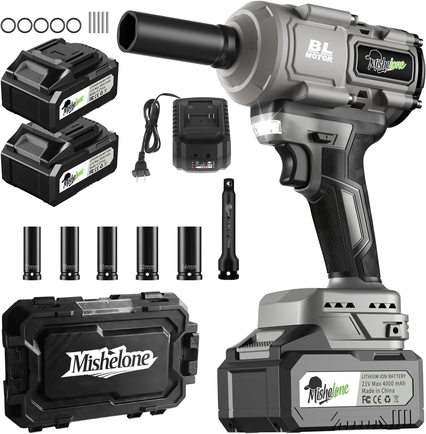 1/2 Cordless Impact Wrench, pistola de impacto 1/2, 21V Brushless 1500N.m/1106ft-lbs High Torque Impact Wrench, Dual 4.0Ah Battery Powered Impact Wrench with 5 Sockets, for Car Tire/Lug Nuts