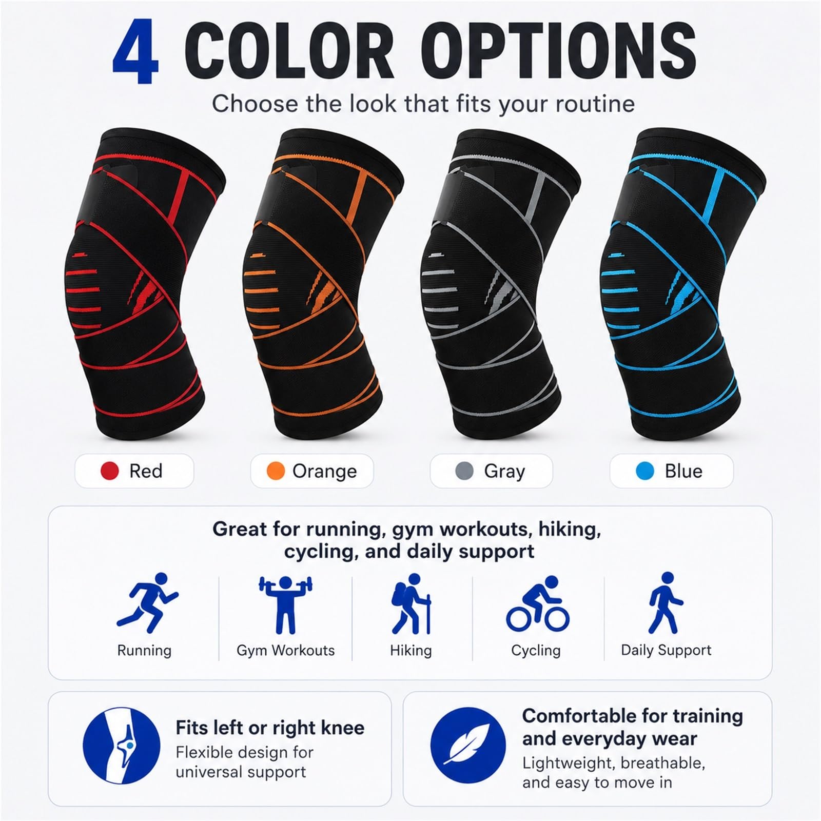 Verstellbare Kniebandage mit Kniescheibenschutz und Kompressionsmanschette für Laufen, Volleyball, Radfahren und andere Sportarten. Orthopädische Knieschoner zur Linderung von Gelenkschmerzen und