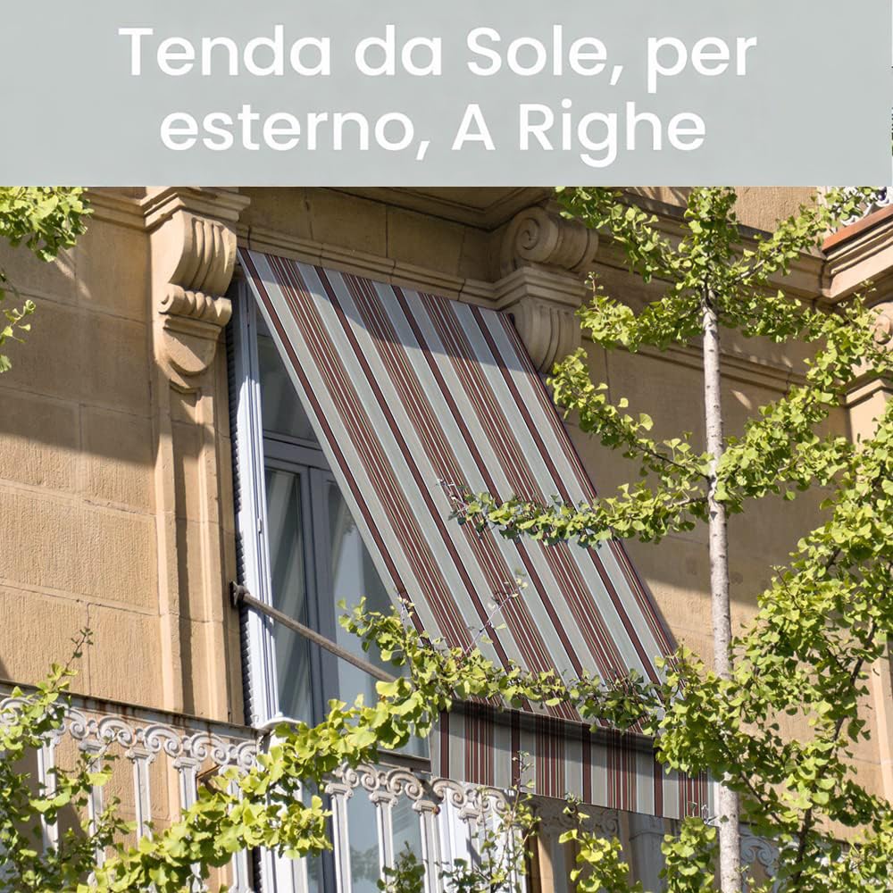 INTRECCI Tenda da Esterno per Balcone con Anelli in Tessuto, Tenda da Sole Resistente con Anelli Lavabile a Caduta, 150x300 cm, Riduce Luce e Calore, Migliora la Privacy, Fantasia a Righe Marrone