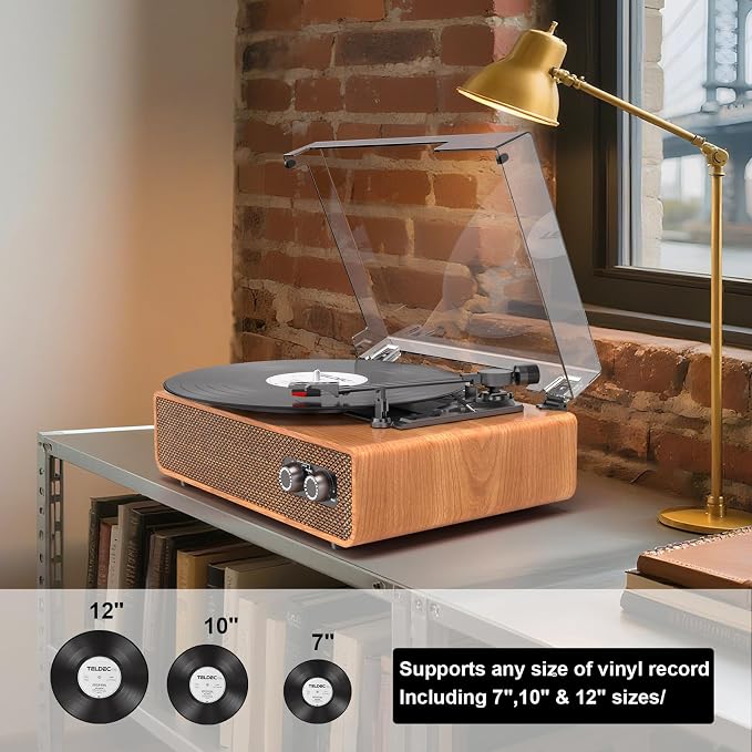 Tocadiscos Vintage 3 velocidades con Bluetooth y parlantes integrados miniatura 3
