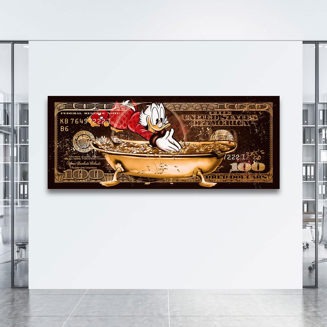 Kunstgestalten24 Leinwandbild Dagobert Duck Dollar Motivations Bild Money Pool Vintage Wandbild Kunstdruck