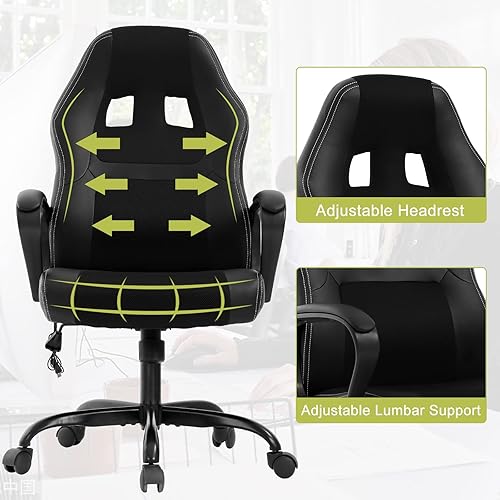 Miniatura 6 de Silla ergonómica para juegos de PC, silla de computadora de piel sintética con soporte lumbar, reposabrazos giratorio de 360, sillas de escritorio