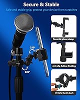 Vista 4 de Mic Stand Phone Holder, Phone Holder Mount for Microphone Stand, Music Stand, Guitar Drums, Phone Clamp for iPhone 15 14 13 12 11 Plus Pro Max Mini