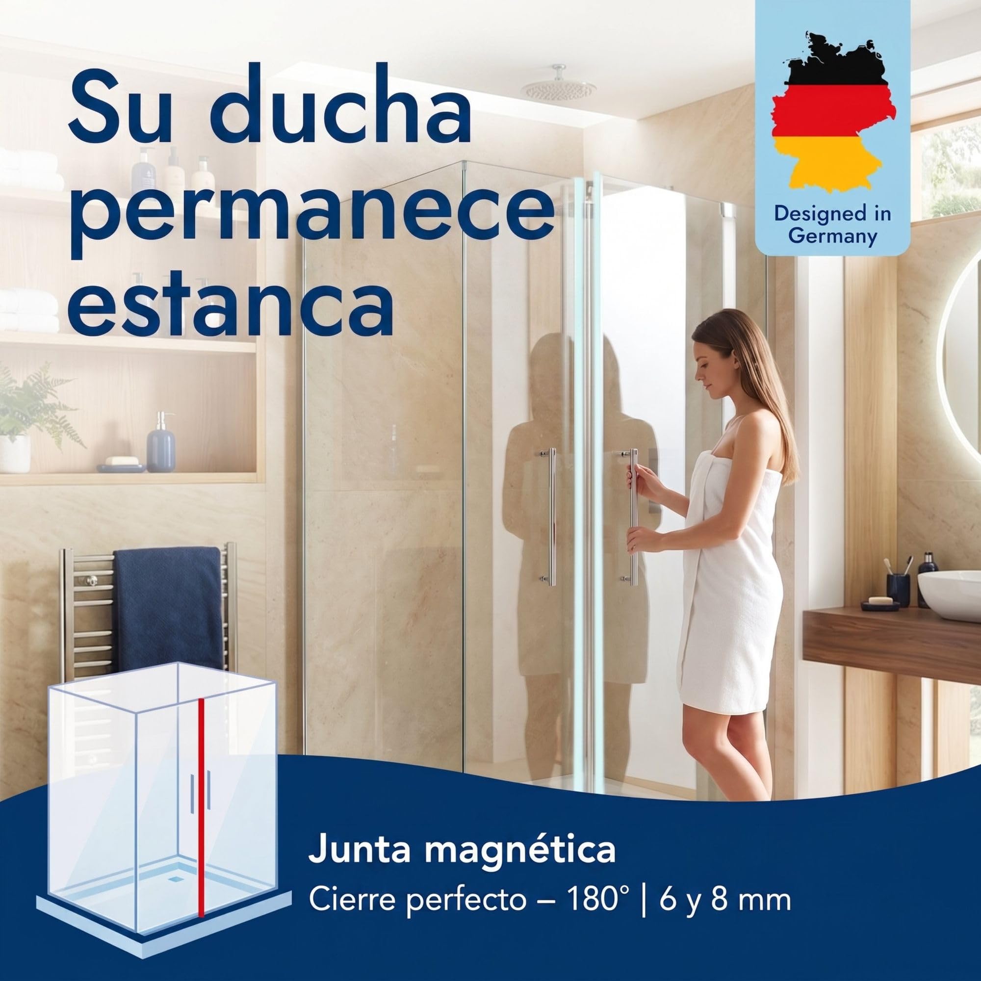 2x Junta 200cm, para 8mm espesor del vidrio, 90 & 180 grados Transp | Junta magnética para cabina de ducha, PVC, para puerta de cristal o corredera, apertura unilateral