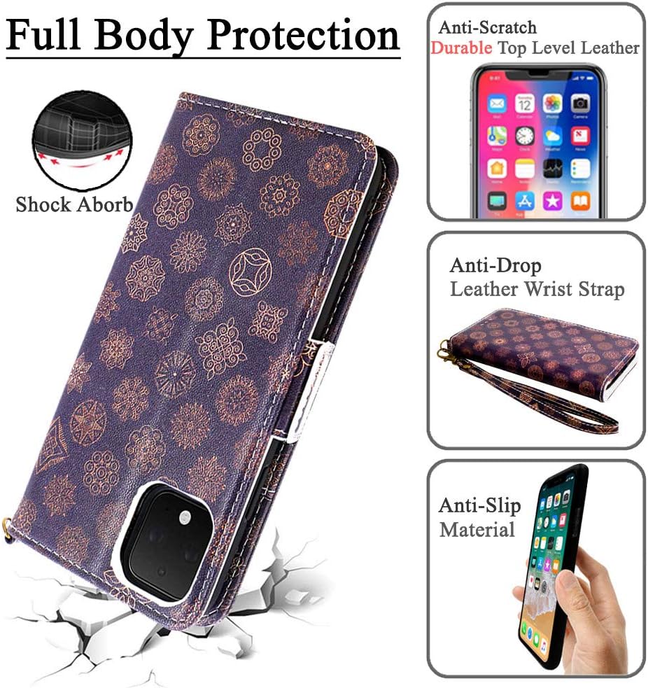 Mefon Google Pixel 4 Case Wallet Leather Detachable, Wireless Charging Compatible, with Tempered Glass and Wrist Strap, Luxury Magnetic Detachable Flip Folio Phone Cases for Pixel 4 (Mandala 1)