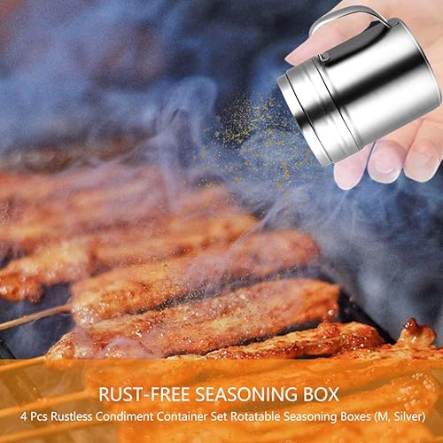 Miniatura 3 de Luxshiny Contenedor de harina, 4 unidades de salero y pimienta, de acero inoxidable, recipiente para condimentos, frascos, frascos, dispensadores