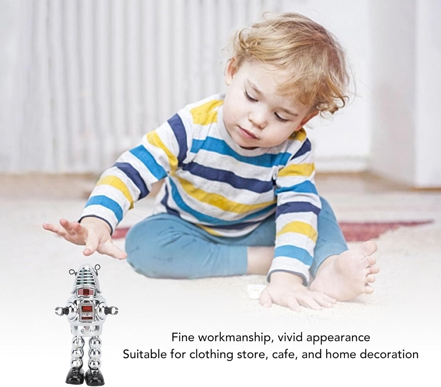 Fencing Robot Toy, Metal Clockwork Walking Figurine, Tinplate Robot Toy for Adults Collection Birthday Holiday (Silver
