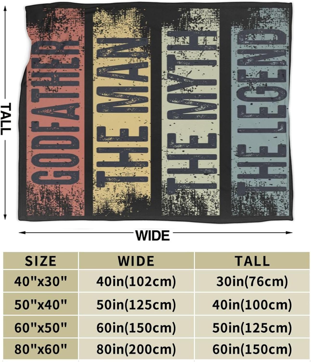 Godfather The Man The Myth The Legend- Throw Blanket for Couch Bed Sofa Blankets Warm Soft Cozy Flannel Blanket 60"x50"