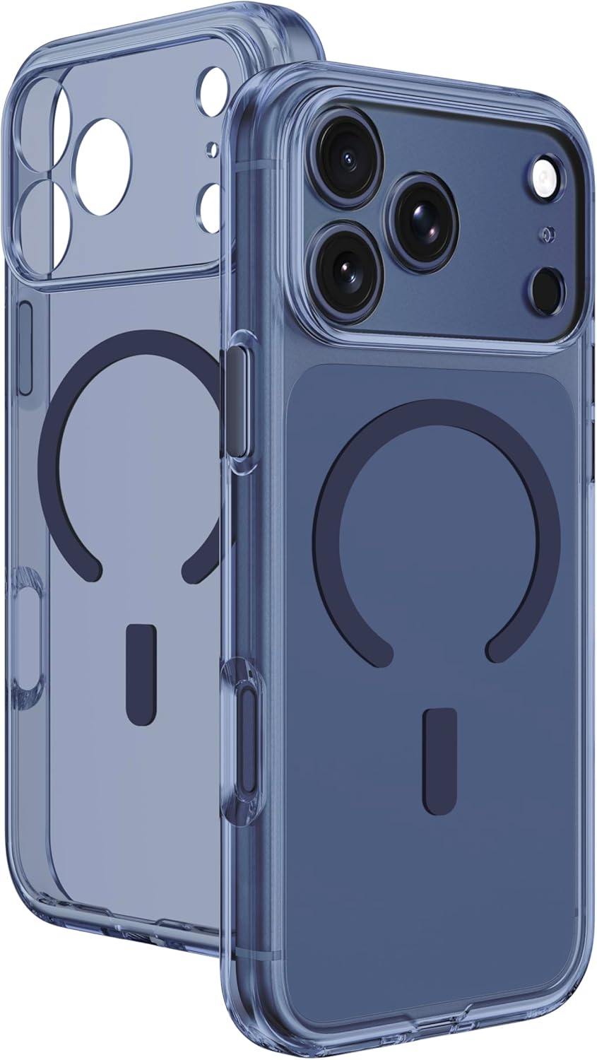 AMAZINGthing for iPhone 17 Pro Max [Minimal LensGuard] Case, Clear Anti-Yellowing Phone Cover with Full Camera Bump Protection, Smooth Button Response, Strap-Ready Design, Blue