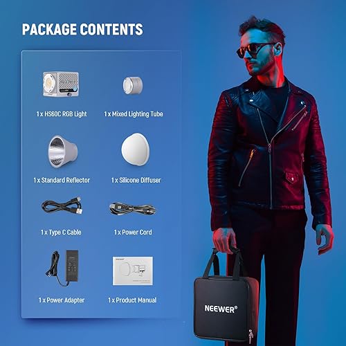 Miniatura 9 de NEEWER Luz de relleno de mano portátil RGB LED de 60W, APP2.4GPanel Control 18 escenas 8700Lux3.3 ft 2700-6500K CRI97+Dimmable COB iluminación de