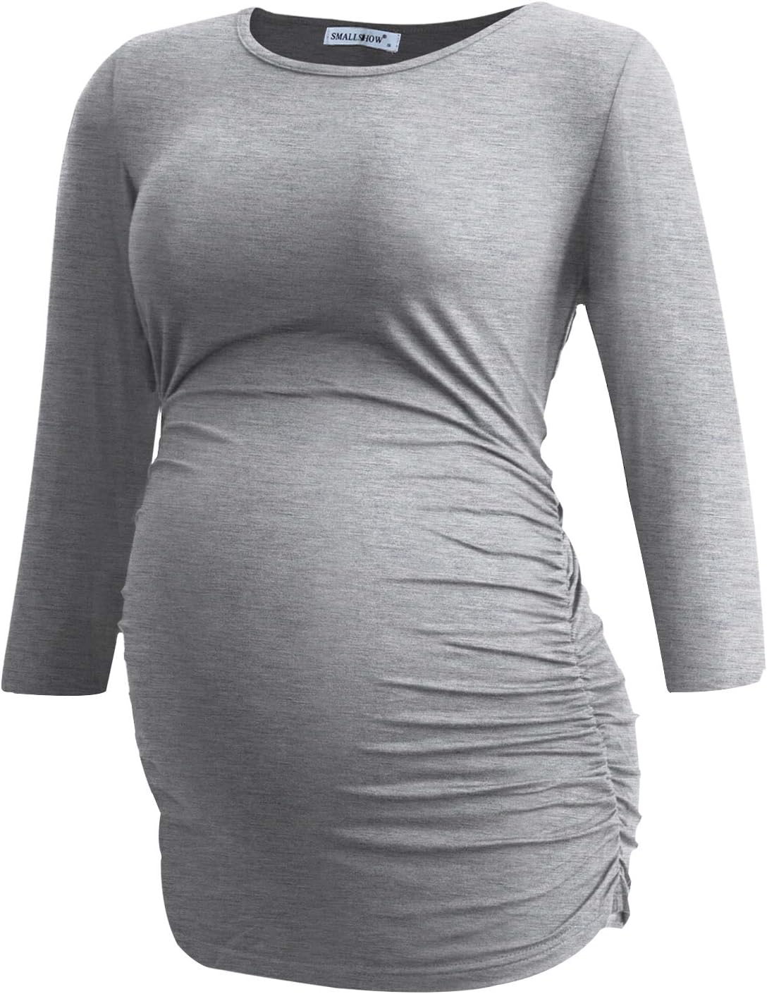 Smallshow Women's Maternity Tunic Tops Clothes 3/4 Sleeve Ruched Pregnancy Shirt - Image 7