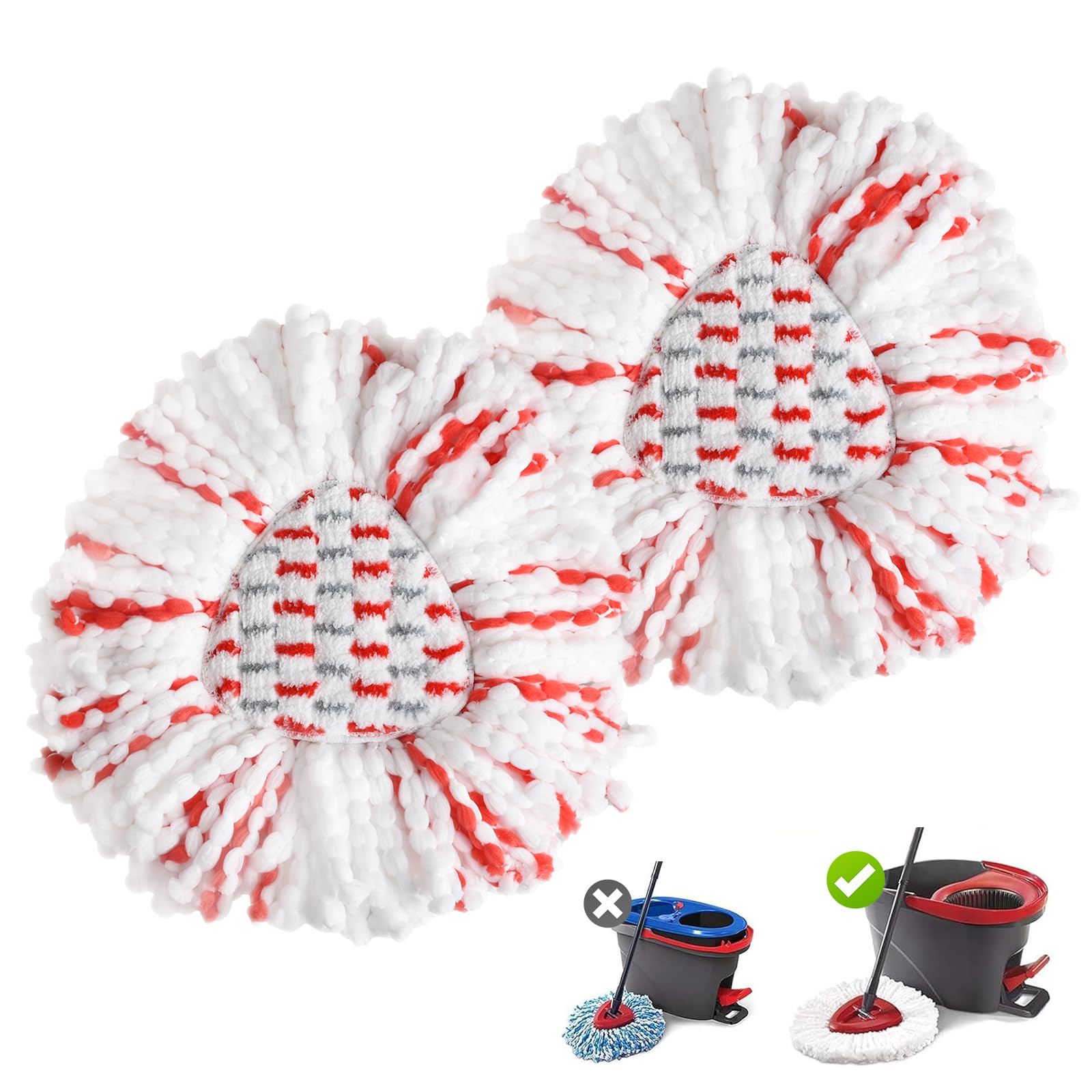 2 Pack Mop Heads Replacements Compatible with O cedar EasyWring Spin Mop 1-Tank System, Middle Part Add 40% Cleaning Power, Mop Replace Refills Heads Deep Cleaning, Microfiber, Machine Washable